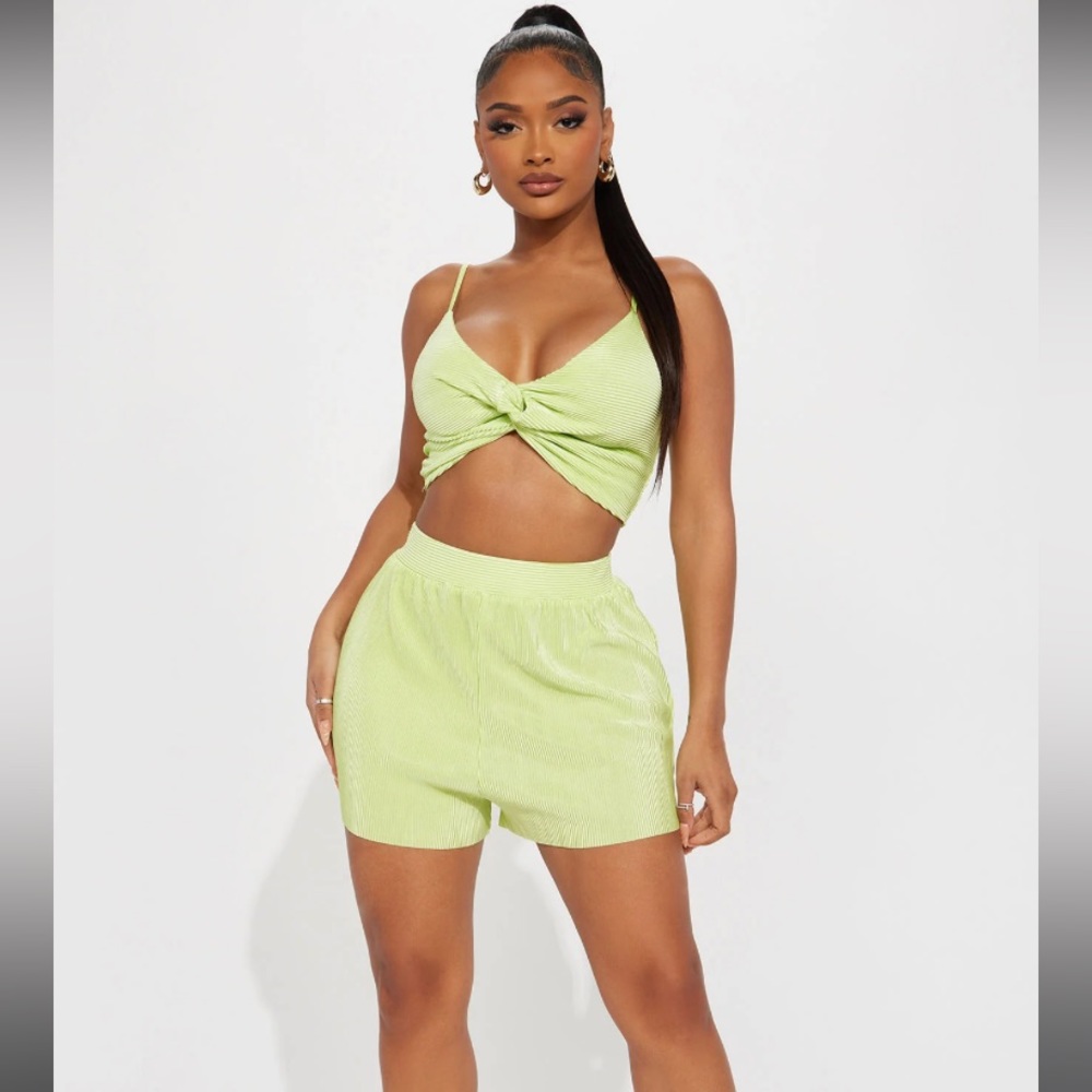 Fashion Nova Lime Green Ribbed Lounge Shorts